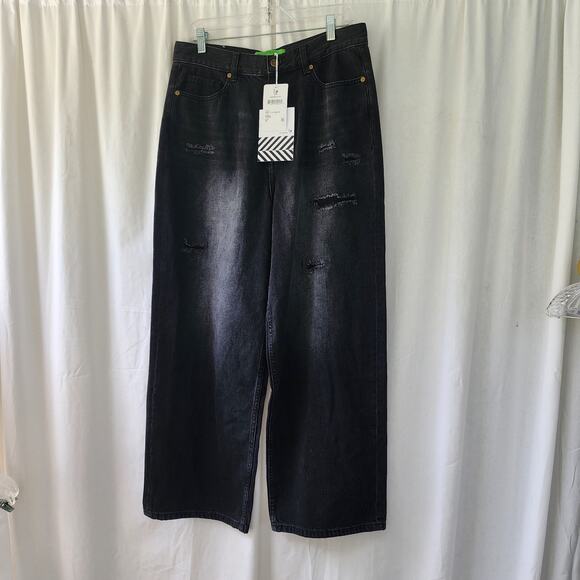 NWT Free People X Sandrine Rose Wide Leg Curve Jean Black baggy size 30 charbon - Picture 6 of 12